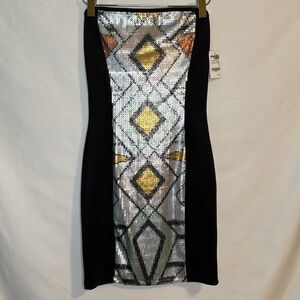 NWT✨Charlotte Russe strapless tube dress! Black with colored Sequins. Sz Small